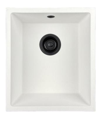 GraniteMy Universal Granitspüle 34x40 cm, Weiß, Aufliegend, flächenbündig und Unterbau, mit schwarzem Stecker 1208967147