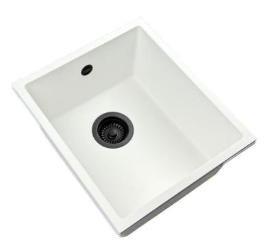 GraniteMy Universal Granitspüle 34x40 cm, Weiß, Aufliegend, flächenbündig und Unterbau, mit schwarzem Stecker 1208967147