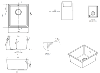GraniteMy Universal Granitspüle 34x40 cm, Weiß, Aufliegend, flächenbündig und Unterbau, mit schwarzem Stecker 1208967147