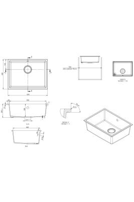 GraniteMy Universal Granit-Weiße Spüle 55x40 cm Weiß Einbau, Unterbau und Flächenbündig mit Weißem Stopfen 1208967153