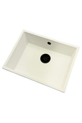 GraniteMy Universal Granit weiße Spüle 55x40 cm weiß Aufsatz, Unterbau und flächenbündig mit schwarzem Stöpsel 1208967154