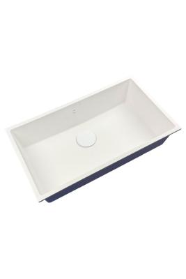 GraniteMy Universal Granit-Spülbecken 74x40 cm, Weiß, Aufliegend, flächenbündig und Unterbau, mit weißem Stecker 1208967160