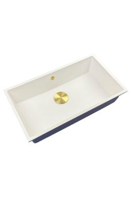 GraniteMy Universal Granit Spülbecken 74x40 cm, Weiß, Aufliegend, flächenbündig und Unterbau, mit goldenem Stecker 1208967163