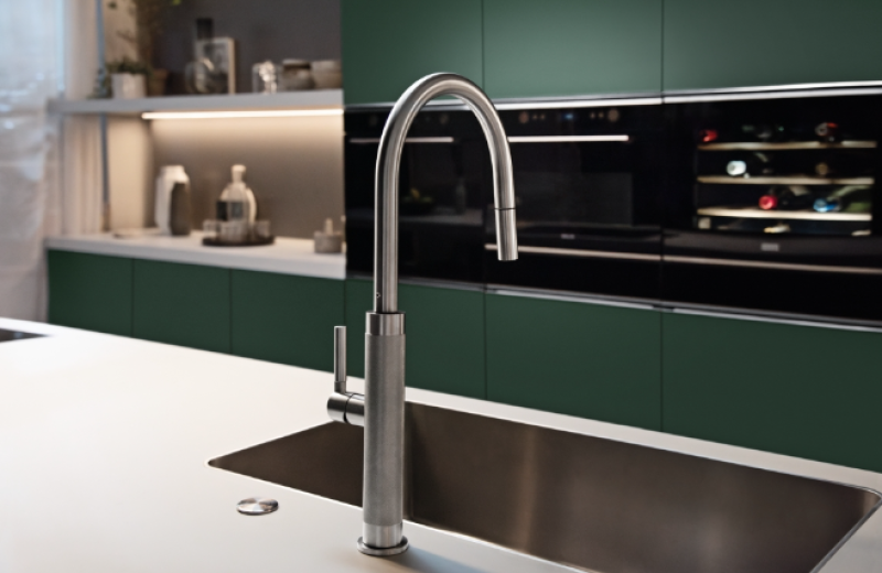 Franke Mythos Masterpiece Küchenarmatur Edelstahl mit J-Auslauf und herausziehbarer Düse - 115.0711.554