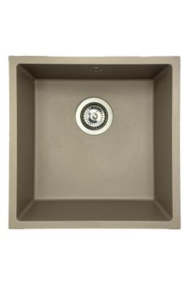 GraniteMy Universal Granit-Spülbecken 40x40 cm, Taupe, Aufliegend, flächenbündig und Unterbau, mit Edelstahlstopfen 1208967211