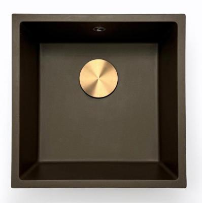 GraniteMy Universal Granit-Spülbecken 40x40 cm, Café, Aufliegend, flächenbündig und Unterbau, mit Edelstahlstecker 1208967212