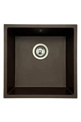 GraniteMy Universal Granit-Spülbecken 40x40 cm, Café, Aufliegend, flächenbündig und Unterbau, mit Edelstahlstecker 1208967212