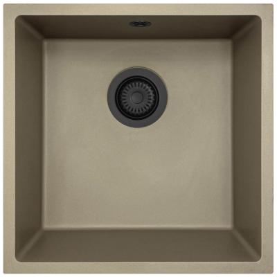 GraniteMy Universal Granit-Spülbecken 40x40 cm, Taupe,  Aufliegend, flächenbündig und Unterbau, mit schwarzem Stecker 1208967213