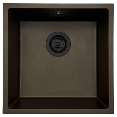 GraniteMy Universal Granit-Spülbecken 40x40 cm, Café, Aufliegend, flächenbündig und Unterbau, mit schwarzem Stecker 1208967216