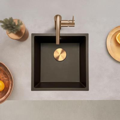 GraniteMy Universal Granit-Spülbecken 40x40 cm, Café, Aufpliegend, flächenbündig und Unterbau, mit Kupferstecker 1208967217