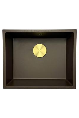 GraniteMy Universal Granit-Spülbecken 50x40 cm, Café, Aufliegend, flächenbündig und Unterbau, mit Goldstecker 1208967230
