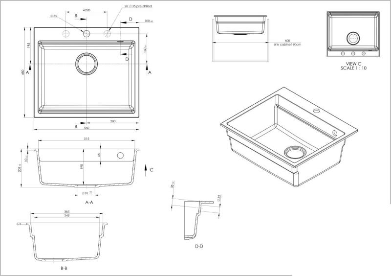 GraniteMy Steam Granitspüle 56x48 cm schwarz Aufsatz mit Kupferstopfen inklusive Zubehör 1208967234