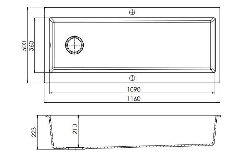 GraniteMy Trog Granit ganz großes schwarzes Spülbecken 116x50 cm schwarz Aufsatz mit Armaturenbank mit Edelstahlstopfen 1208967236