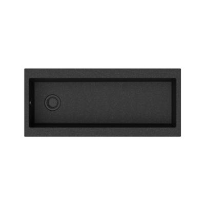 GraniteMy Trog Granitspüle, sehr großes schwarzes Spülbecken 116x50 cm, schwarz, Aufsatz mit Armaturenbank und schwarzem Stöpsel 1208967237