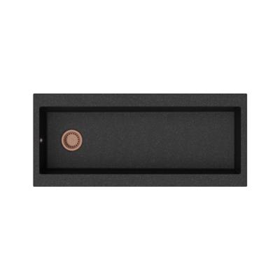 GraniteMy Trog Granit große schwarze Spüle 116x50 cm schwarz Aufsatz mit Armaturenbank mit Kupferstopfen 1208967238