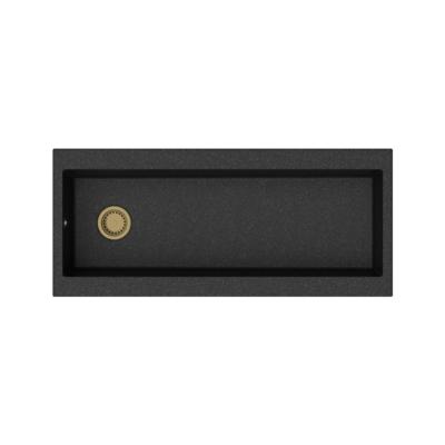 GraniteMy Trog Granit sehr großes schwarzes Spülbecken 116x50 cm schwarz Aufsatz mit Armaturenbank mit goldenem Stöpsel 1208967239