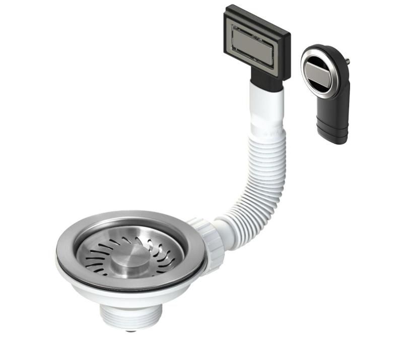 Granitemy Korbsteckerset gebürstet Edelstahl, Ablaufset Spüle inkl. Überlauf rund und rechteckig 1208967254