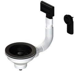 Granitemy Korb-Stopfen-Set, mattschwarz, Abflussset für Spülbecken, inkl. Überlauf, rund und rechteckig 1208967256
