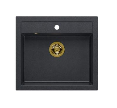 Quadri Farmhouse ländliche Einbau- oder Aufsatzspüle aus Granit in Anthrazit mit goldenem Stöpsel 595x540mm 1208967267