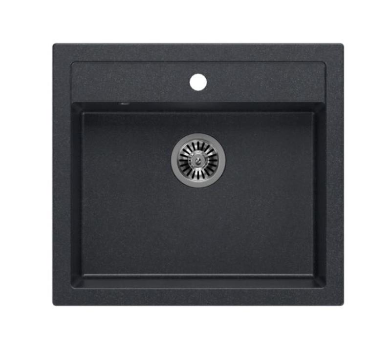 Quadri Bauernhaus Landhaus Einbau- oder Aufsatzspüle aus Granit, anthrazit, mit Edelstahl-Stopfen, 595x540mm, 1208967269