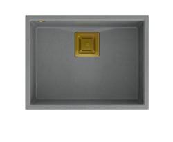 Quadri Quadrangle grauer Granitunterbau-Spülbecken mit goldfarbenem Stopfen 55x42 cm 1208967275