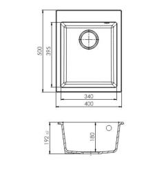 GraniteMy Bremen Granitspüle 40x50 cm schwarz zum Einbau, Unterbau und flächenbündigen Einbau mit Armaturenbank mit Edelstahlstopfen 1208967278