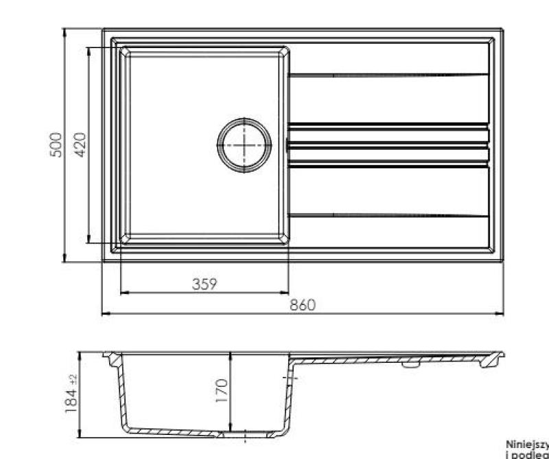 GraniteMy Vesi Granit Aufbau schwarzes Spülbecken 86x50cm mit Abtropffläche umkehrbar mit schwarzem Stopfen 1208967288