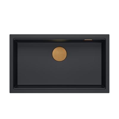 Quadri Newport II großes und tiefes Spülbecken Granit Aufsatz- und Unterbau schwarz Spülbecken 76x45cm mit Kupferstopfen 1208967306.