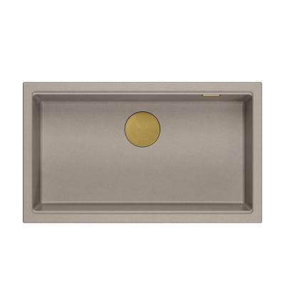 Quadri Newport II großes und tiefes Spülbecken aus Granit zur Aufsatz- und Unterbau-Montage, taupefarbenes Spülbecken 76x45cm mit goldenem Stopfen 1208967309