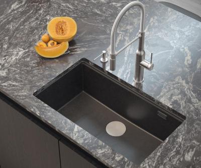 Quadri Newport II große und tiefe Spüle aus Granit, Einbau und Unterbau, anthrazit Spüle 76x45cm mit Edelstahl-Stöpsel 1208967313