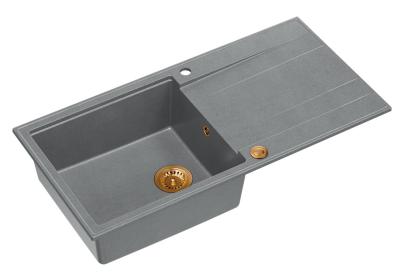 Quadri Luton graue Granit-Einbauspüle mit Abtropffläche, reversibel, 100x50cm, mit Kupferstopfen 1208967324