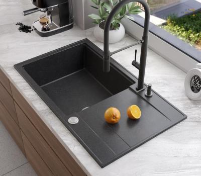 Quadri Luton antrazith Granit große Einbauspüle mit Abtropffläche, umkehrbar, 86x50cm, mit Edelstahlstopfen 1208967333
