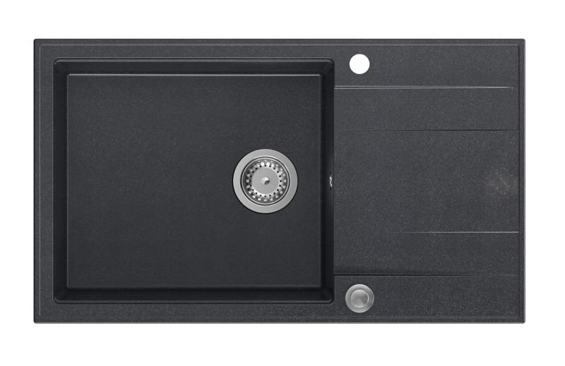 Quadri Luton antrazith Granit große Einbauspüle mit Abtropffläche, umkehrbar, 86x50cm, mit Edelstahlstopfen 1208967333