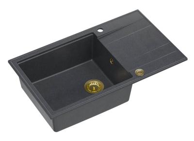 Quadri Luton anthrazit Granit große Aufbauspüle mit Abtropffläche, umkehrbar 86x50cm mit goldenem Stöpsel 1208967334