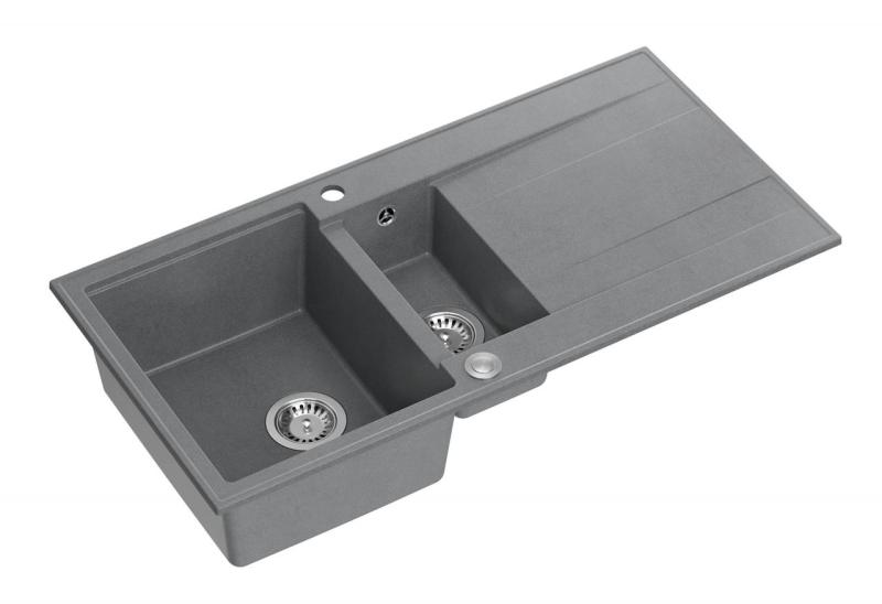 Quadri Luton grauer Granit-Aufbau 1,5 Spülbecken mit Abtropffläche, umkehrbar, 100x50 cm mit Edelstahlstopfen 1208967350