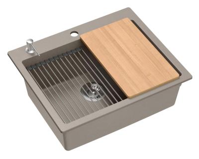 Quadri Durham taupe Granit Aufbauspüle 595x500 mit Seifenspender, Schneidebrett, Einlegebecken und Rollmatte 1208967376