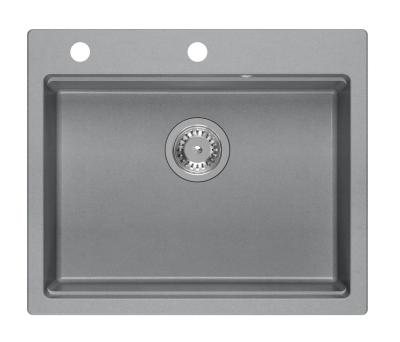Quadri Durham grauer Granit-Aufbauspüle 595x500 mit Seifenspender, Schneidebrett, Einsatzbecken und Rollmatte 1208967378