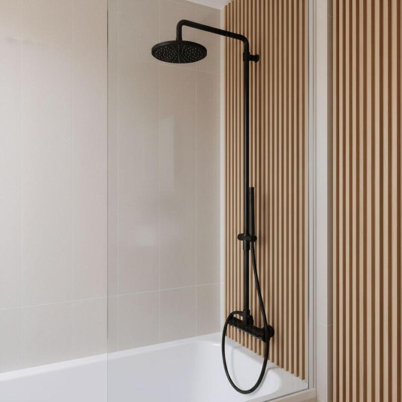 Waterrevolution Flow Duschkombination mit Regenduschkopf matt schwarz 200mm T141NRPR
