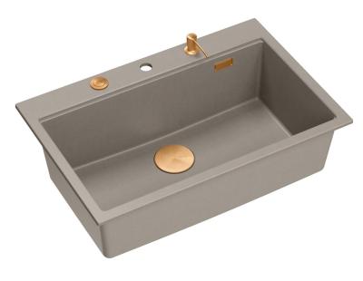 Quadri Hard Rock taupe Granit Aufsatzspüle 76x50cm inklusive Kupferstopfen und Zubehör 1208967439