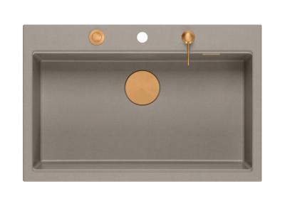 Quadri Hard Rock taupe Granit Aufsatzspüle 76x50cm inklusive Kupferstopfen und Zubehör 1208967439