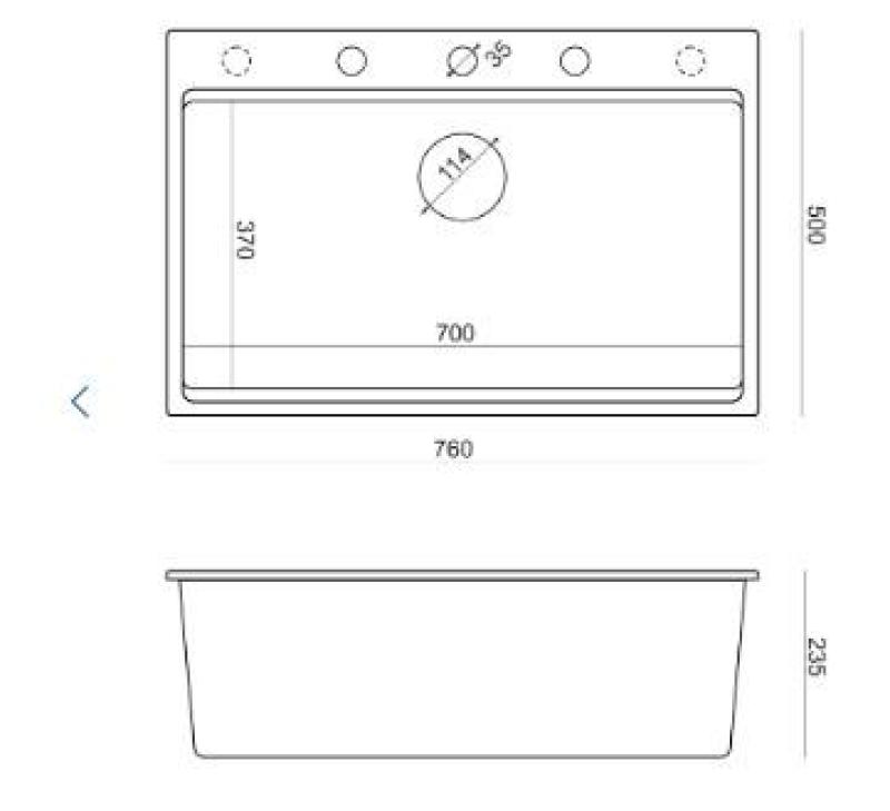 Quadri Hard Rock anthrazit Granit Aufsatzspüle groß 76x50cm inklusive Edelstahlstopfen und Zubehör 1208967442