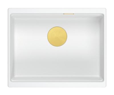 Quadri Newport II weiße Granit-Unterbauspüle weiß 560x450mm mit goldenem Stopfen 1208967451
