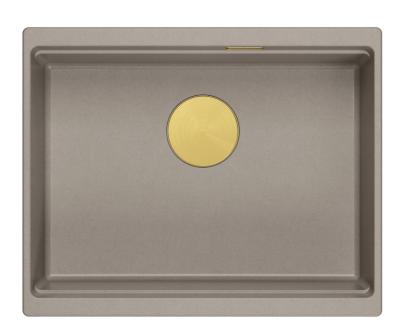 Quadri Newport II Granit Unterbauspüle taupe 560x450mm mit goldenem Stopfen und Ablaufkappe 1208967454