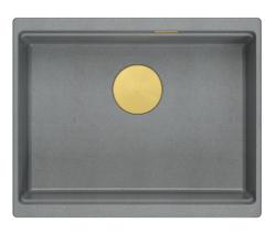 Quadri Newport II Granit Unterbauspüle Grau 560x450mm mit goldenem Stöpsel und Abdeckung 1208967457