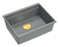 Quadri Newport II Granit Unterbauspüle Grau 560x450mm mit goldenem Stöpsel und Abdeckung 1208967457