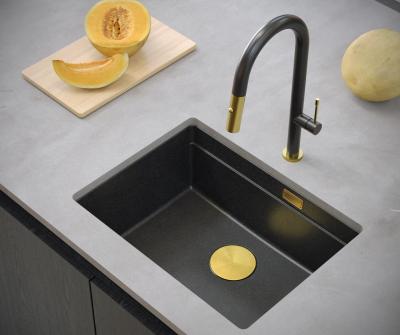 Quadri Newport II Granit Unterbau Spülbecken Anthrazit 560x450mm mit goldener Stopfen und Abdeckkappe 1208967460