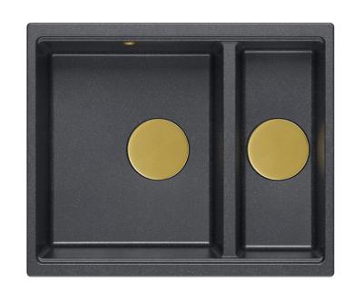 Quadri Newport II anthrazit 1,5 Spülbecken Granit Aufsatz- und Unterbau-Spülbecken 555x460mm mit goldenem Stopfen 1208967473