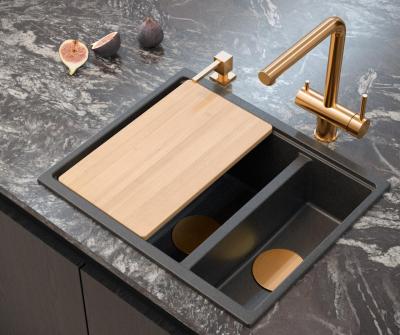 Quadri Newport II anthrazit 1,5 Spülbecken Granit Einbau- und Unterbau-Spülbecken 555x460mm mit Kupferstopfen 1208967474