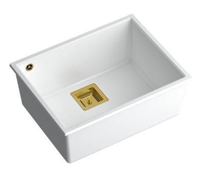 Quadri Quadrangle Weiß Granit Unterbauspüle 55x42cm mit goldenem Stöpsel 1208967477