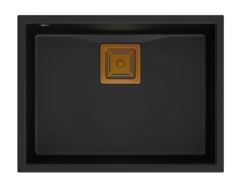 Quadri Quadrangle anthrazit Granit Unterbau-Spülbecken 55x42cm mit Kupferstopfen 1208967480